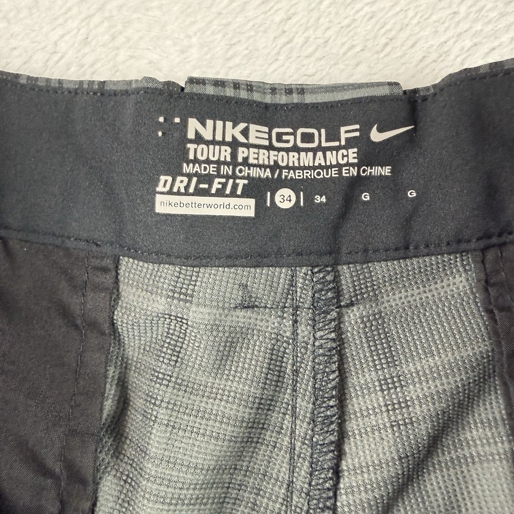 Nike Golf Tour Performance Shorts Mens 34x12 Gray Plaid Dri-Fit Tech Chino - Picture 3 of 9